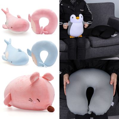 1PC New Cute Fluffy Penguin U-Shape Pillow Changable Cartoon Whale Multifunctional Dual Purpose Pillow Neck Protection Pillow