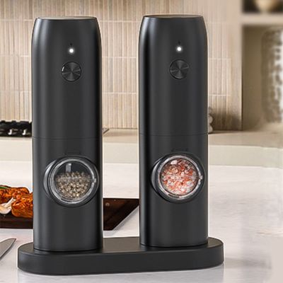 Rechargeable Salt Pepper Grinder Set USB Charging Base Adjustable Automatic Electric Spices LED One Hand Mill Kitchen Tools