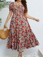 Plus Size Summer Boho Floral Dress Women Elegant Slim Laides Dresses 3xl 4xl Fashion Long Woman Dress 2023 Vestido Mjuer...