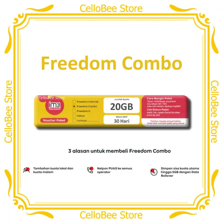 Indosat IM3 Ooredoo / Voucher Data / Freedom Combo 20GB / Masa Aktif 30 Hari | Lazada Indonesia