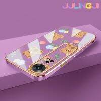 Jlingji เคสสำหรับ OPPO Reno 8T 4G Reno 8T 5G A1 Pro 5G เคสโทรศัพท์กันกระแทกลายการ์ตูนหมีดอกไม้ขอบด้านข้างสี่เหลี่ยมของแท้เคสนิ่มลายเคลือบหรูหราเคสป้องกันกล้อง