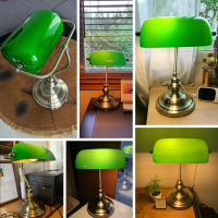 Classical Vintage Simple Banker Table Lamp E27 with Switch Green Glass Lampshade Desk Lights for Bedroom Study Home Reading