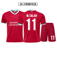 NO.11 Mohamed Salahss ผู้ใหญ่เด็กแขนสั้นเสื้อยืดกางเกงขาสั้นฟุตบอลย์19-20ลิเวอร์พูลฟุตบอลคลับเกมบ้านและออกไป NO.4 Virgil Van Dijks ชุดที่กำหนดเอง