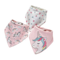 3 Pcs Baby Bibs Triangle Double Cotton Bib Cartoon Print Unicorn Saliva Towel Baby Boys Girls Feeding Apron Bandana Baby Stuff