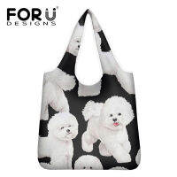 FORUDESIHNS น่ารักสุนัข Bichon เป็นมิตรกับสิ่งแวดล้อมเลดี้ถุงสิริสัตว์พิมพ์พับเก็บได้ร้านขายของชำกระเป๋าเล็กน้อยคุณภาพหน้าที่กระเป๋าถือ