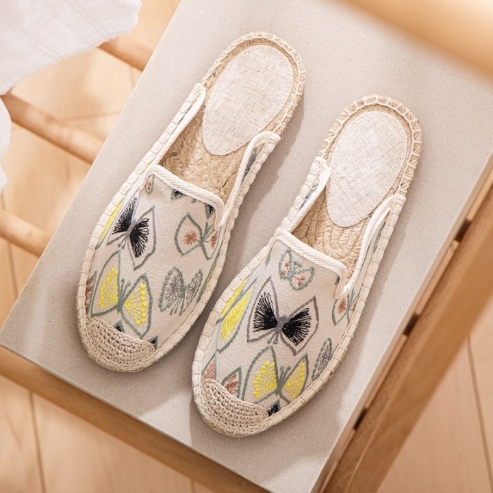 fisherman-female-spring-and-summer-cotton-embroidery-cloth-shoes-lazy-a-pedal-soft-soled-shoes-pure-linen-half-pregnant-women-slippers