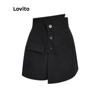 【COD】Lovito กางเงกขาสั้นลำลอง สำหรับสตรี L37AD089 (สีดำ)