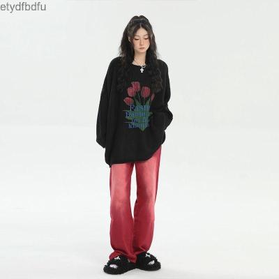 Etydfbdfu ฤดูหนาว Lazy Soft Waxy Wind เสื้อกันหนาวผู้ชายแห่งชาติ Tulip คู่สวมเสื้อกันหนาวถัก Hong Kong แนวโน้มยี่ห้อหลวมเสื้อกันหนาวผู้หญิง