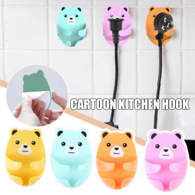 Cartoon Bear Hook Wire Plug Storage Plug Hook Fixing Strong Traceless Kitchen Adhesive Accessories Hook J3S5