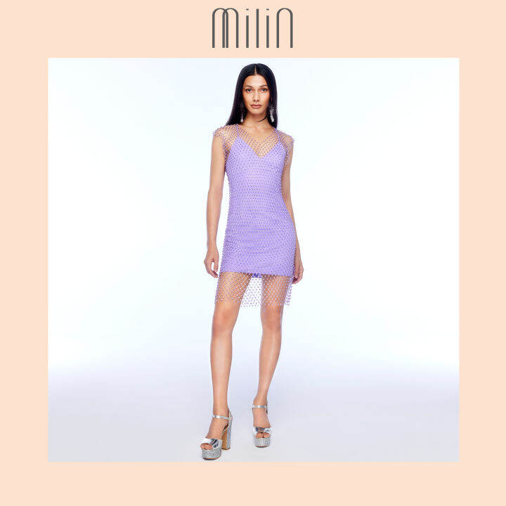 milin-crystal-netted-mesh-overlay-mini-dress-with-v-neckline-เดรสสั้นคล้องคอ-คอวี-แต่งทับด้วยเดรสตาข่าย-แต่งคริสตัล-avalon-dress-สีชมพู-สีขาว-สีดำ-pink-white-black