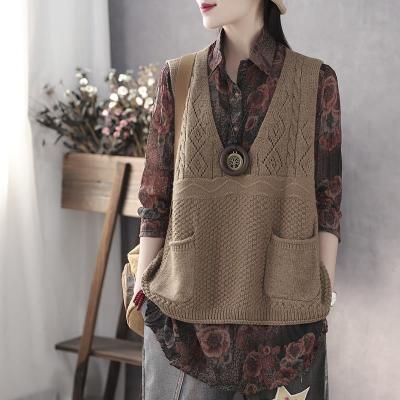 [Spot] Spring and Summer new Korean style wool vest womens outer wear loose V-neck sweater vest 2023