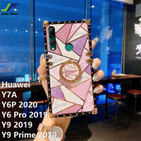 JieFie Luxury Chrome-Plated สำหรับ Huawei Y9 2019 / Y9 Prime / Y9S / Y6 Pro 2019 / Y6P 2020 / Y7A Matte Powder และ Glossy เย็บสแควร์ TPU พร้อมแหวน