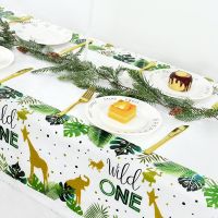 Jungle Safari Theme Animals Tablecloth Table Cover for Kids Wild One Birthday Party Decoration Table Cloth Forest Party Supplies
