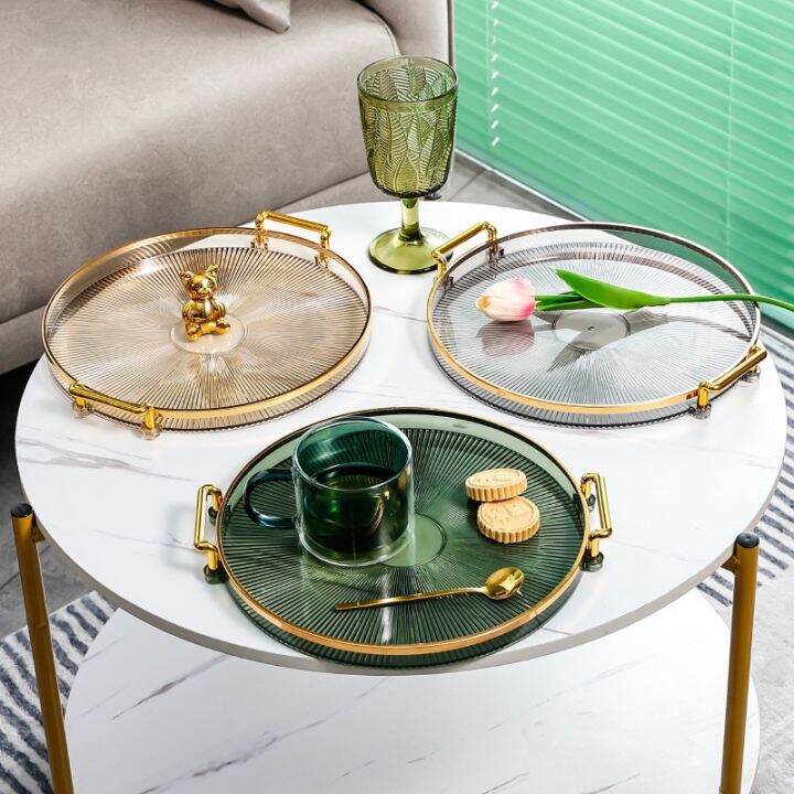 Large Round Tray with Handle Gold Serving Trays Decorative Luxury Tea Tray Coffee Table Decor