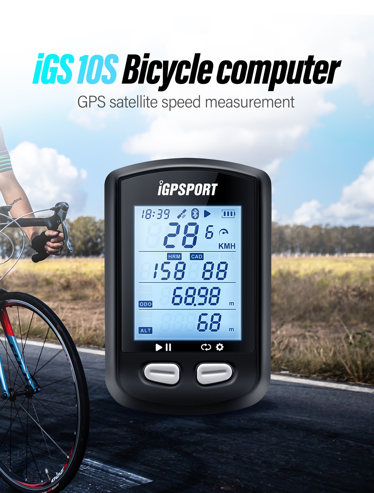 IGPSPORT iGS10S GPS ANT Bike Computer Stopwatch Cycling Computer+Bicycle Mount 
