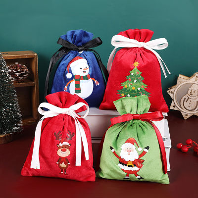 Gift Bag Christmas Eve Snowmen Elk Bag Party Gift Bag Drawstring Bag Velvet Candy Bag Christmas Candy Bag