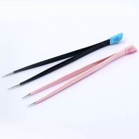 1pc 2 heads Straight Nail Tweezers with Silicone Pressing Head for 3D Sticker Rhinestones Water Sticker Picker Metal Nails Tools