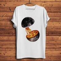 Moon Pizza Funny T Shirt Homme Men White Tshirt Cool Geek Tee