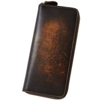 ZZOOI Mens Genuine Leather Long Wallet Credit Card Holder Bag Retro Business Zipper Cash Wallet Clutch Bag Coin Purse