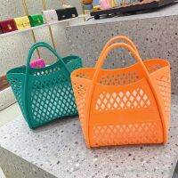 Womens Jelly Color Tote Bag Large Handbag Picnic Shopping Basket Soft Silicone Beach Bag Washing Bathing Baskets Hollow Out