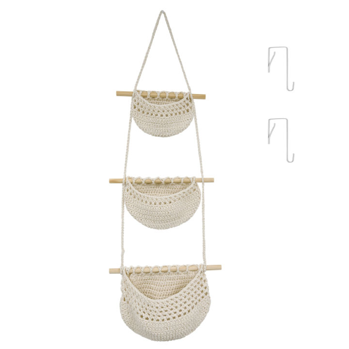 ตะกร้าผลไม้แขวน3ชั้นตะกร้าผลไม้-macrame-เชือกทอฝ้ายแขวนผนังผลิตตะกร้าผักแขวนเหนือประตูตะกร้า-boho-ตกแต่งสำหรับห้องครัว