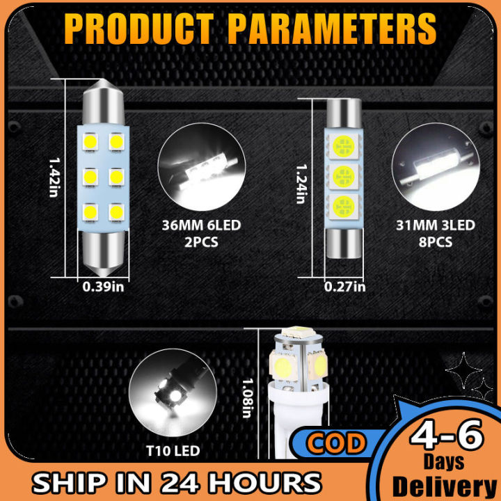 am-ชุดหลอดไฟ-led-สำหรับภายในรถยนต์18ชิ้นโดมท้ายรถโคมไฟป้ายทะเบียนโดมชิ้นส่วนไฟหลังคาการอ่านแผนที่6000k