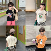 Childrens Loose Top Boys And Girls 2023 Summer Cartoon Letter Short-Sleeved T-Shirt Babys Cute Round Neck Base Shirt