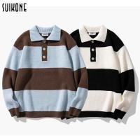 Suikone ผู้ชายคอเต่าลาย Plush เสื้อกันหนาวสไตล์ญี่ปุ่นสบาย ๆ เสื้อโปโลคอแขนยาว