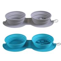 Foldable Dog Bowls Silicone Dual Travel Water Dishes Portable Dog Food Slow Feeder Dog Feeding Accessories Pet Supplies for Picnic Traveling Hiking enhanced