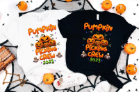 pumpkin picking crew 2023 ฮาโลวีนแฟชั่นผ้าฝ้ายแขนสั้นเสื้อยืด