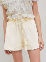 Cider Lace Trim Tassel Straight Leg Shorts