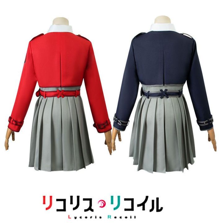 2022อะนิเมะ-lycoris-หดตัว-nishikigi-chisato-inoue-takina-ชุดคอสเพลย์ผู้หญิงสีแดงสีฟ้าชุดกระเป๋าเดรสวิกผมฮาโลวีน-party-เครื่องแต่งกายชุดหญิง