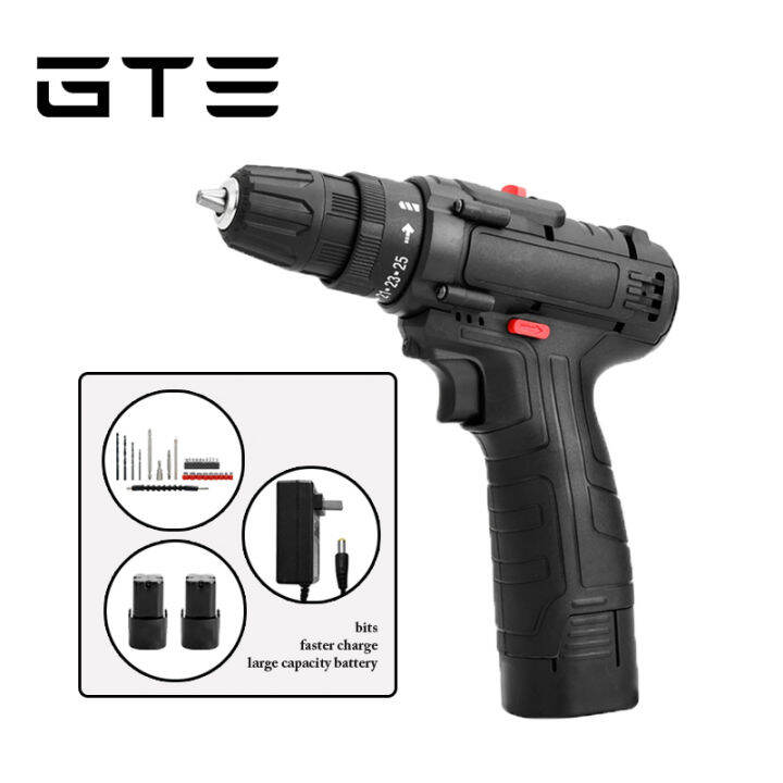 GTE 12V Cordless Electric Screwdriver Drill 30pcs Rechargeable Cordless