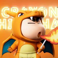 14Cm Anime Crayon Shin-Chan  Figure Animal Clothing Cos Charizard Doll PVC Action Figurine Collectible Model Toy