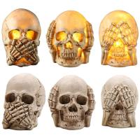 Halloween Skulls Lighted Halloween Resin Skulls Heads Lightweight Sturdy Halloween Decoration Horror for Haunted House Graveyard Scene Street Carnival Easter elegantly