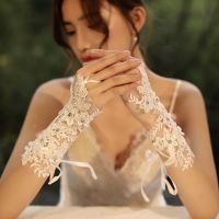 ■ Fingerless Bridal Lace Women Short Crystals Floral Gloves for Wedding Opera Tea Party