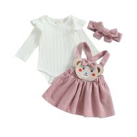 Pudcoco Infant Newborn Baby Girls Skirt Set, Long Sleeve Romper with Bear Suspender Skirt Bow Headband Fall Outfit 0-18M  by Hs2023