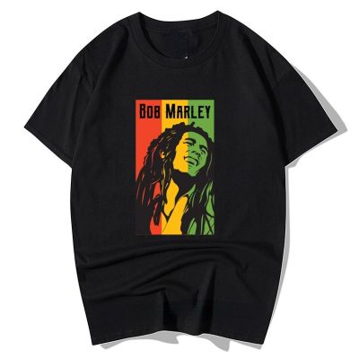 เสื้อยืดแฟชั่นชาย Bob Marley เสื้อเสื้อยืดแนวฮิปฮอปแฟชั่นแขนลำลองขาสั้นคอกลมพิมพ์ลายแฟชั่นผ้าคอตตอน100%