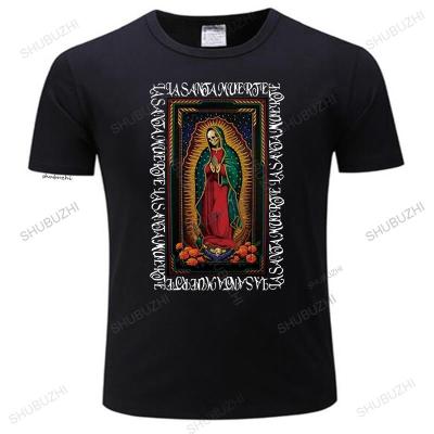 New Summer T Shirt Black La Santa Muerte Saint Death Cotton Brand T-Shirt Men O-Neck Streetwear Print Teeshirt Oversized XS-4XL-5XL-6XL