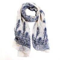 Womens Spring Autumn Fashion Creamy White Soft Big Long Scarf Vintage Printing Scarves 150*70cm.