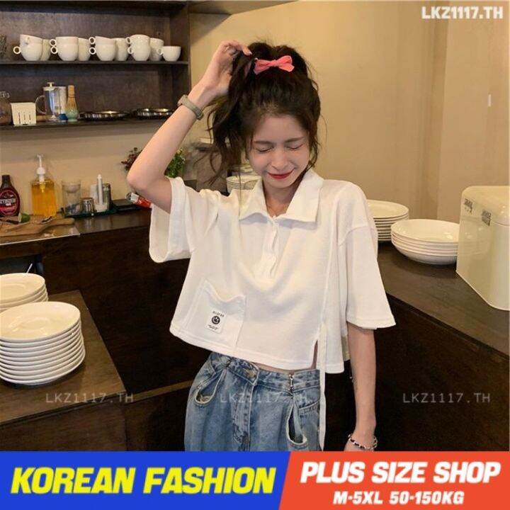 plus-size-เสื้อผ้าสาวอวบ-เสื้อยืดสาวอวบอ้วน-ไซส์ใหญ่-ผู้หญิง-เสื้อยืดโปโล-ทรงหลวม-แขนสั้น-คอปก-ฤดูร้อน-สไตล์เกาหลีแฟชั่น-v728