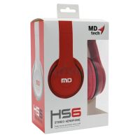 MD-TECH HS6 หูฟัง Headset Bass Boost Stereo Android iphone n/b pc tv (Red)