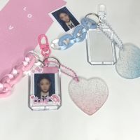 1pc Acrylic Card Cover Transparent Cute Acrylic Key Ring Sweet Love Heart Card Photo Holder Bag Pendant Keychain Accessories