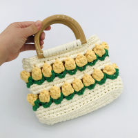 Mini Knit Flower Straw Bucket Bag for Women Purses and Handbag Fashion Summer Beach Female Clutch 2022 Handmade Woven Girls Tote