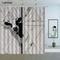 【CW】◐  Shower Curtains Farmhouse Door Cattle Pattern Polyester Hanging Curtain Set