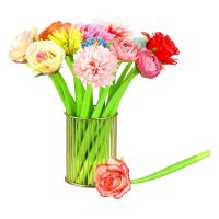 24 Pcs ดอกไม้ปากกาสีต่างๆ Daisy Rose Carnation ปากกาลูกลื่น Novelty ประดิษฐ์ Rose ปากกา0.5มม. หมึกสีดำ Pen