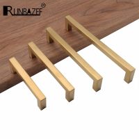 RUNBAZEF New Golden Brass Kitchen Cabinet Handles Modern Dresser Pulls Door Handles and Knobs Square Furniture Hardware Door Hardware Locks