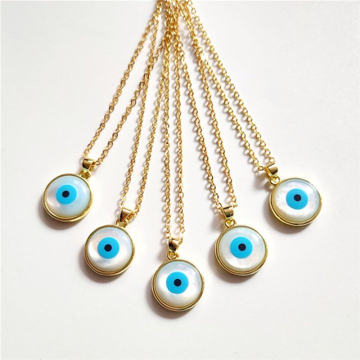 fuwo-wholesale-natural-shell-blue-eye-necklaces-beautiful-turkish-evil-eye-salite-chain-jewelry-for-women-nc613-10pcs