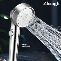 ZhangJi Bathroom 3-Function Shower Head One Key Stop Chrome High Pressure with Cotton Filter Water Saving  Bath Sprayer Nozzle Showerheads