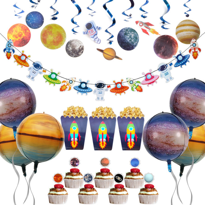 hot-astronaut-party-tableware-ชุด-baby-shower-outer-space-ballons-rocket-galaxy-space-themed-parti-วันเกิดตกแต่ง
